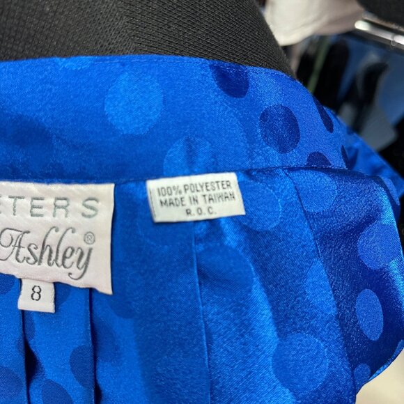 Vintage 80's Peters & Ashley Womens Size 8 Royal Blue Polyester Dot Print Skirt - Picture 6 of 6